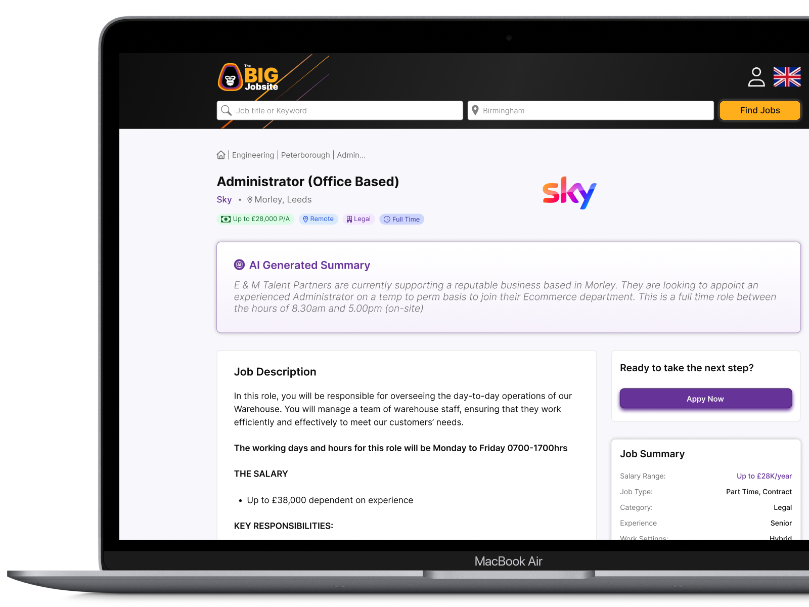 The Bigjobsite website : details page